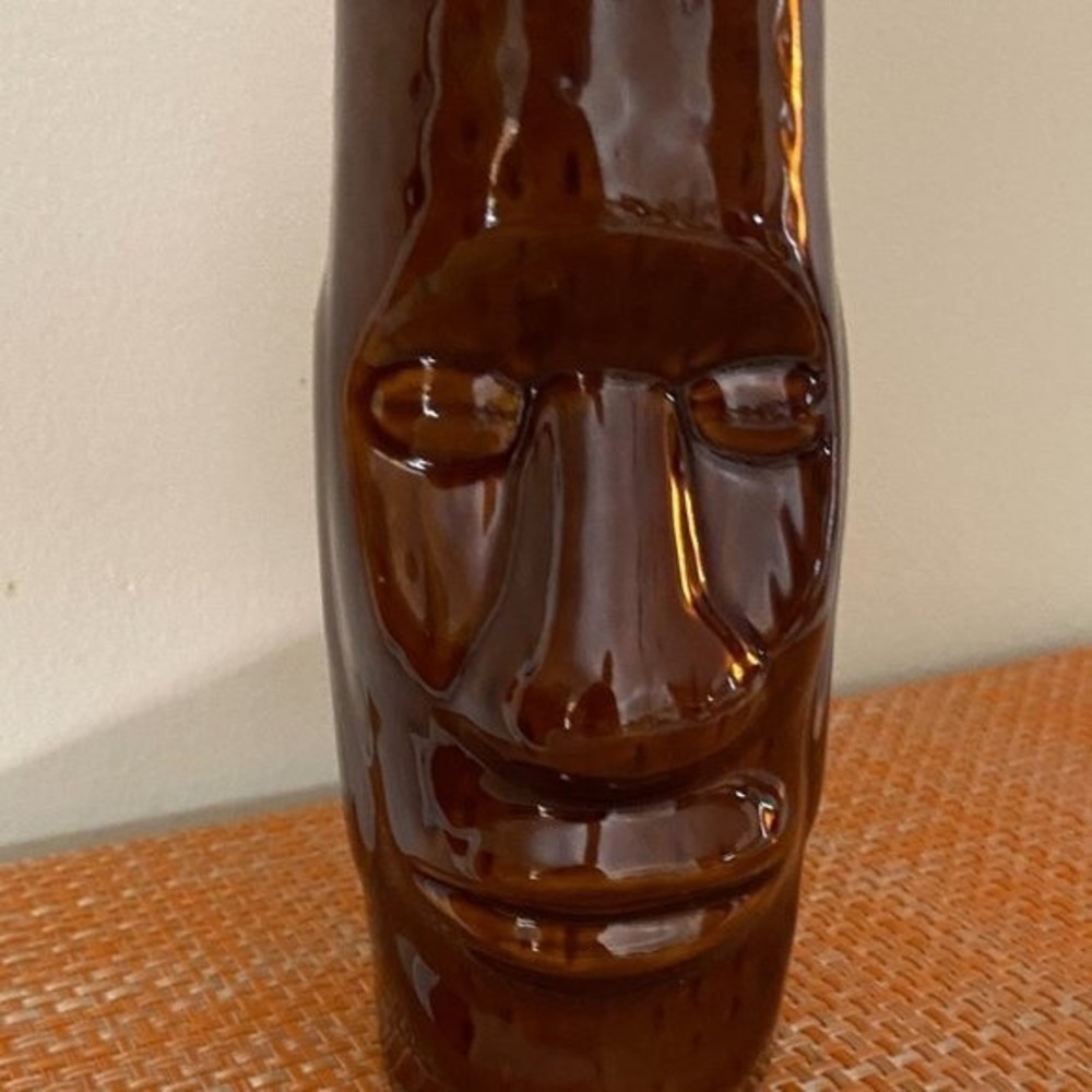 Brown Tiki Glass Made in China 6.5 T x 2 3/8 W